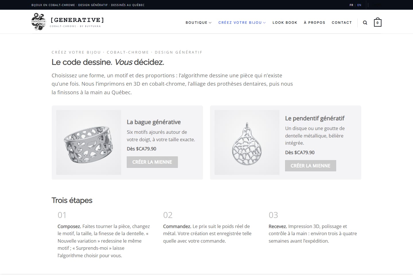GENERATIVE — bijoux génératifs en cobalt-chrome