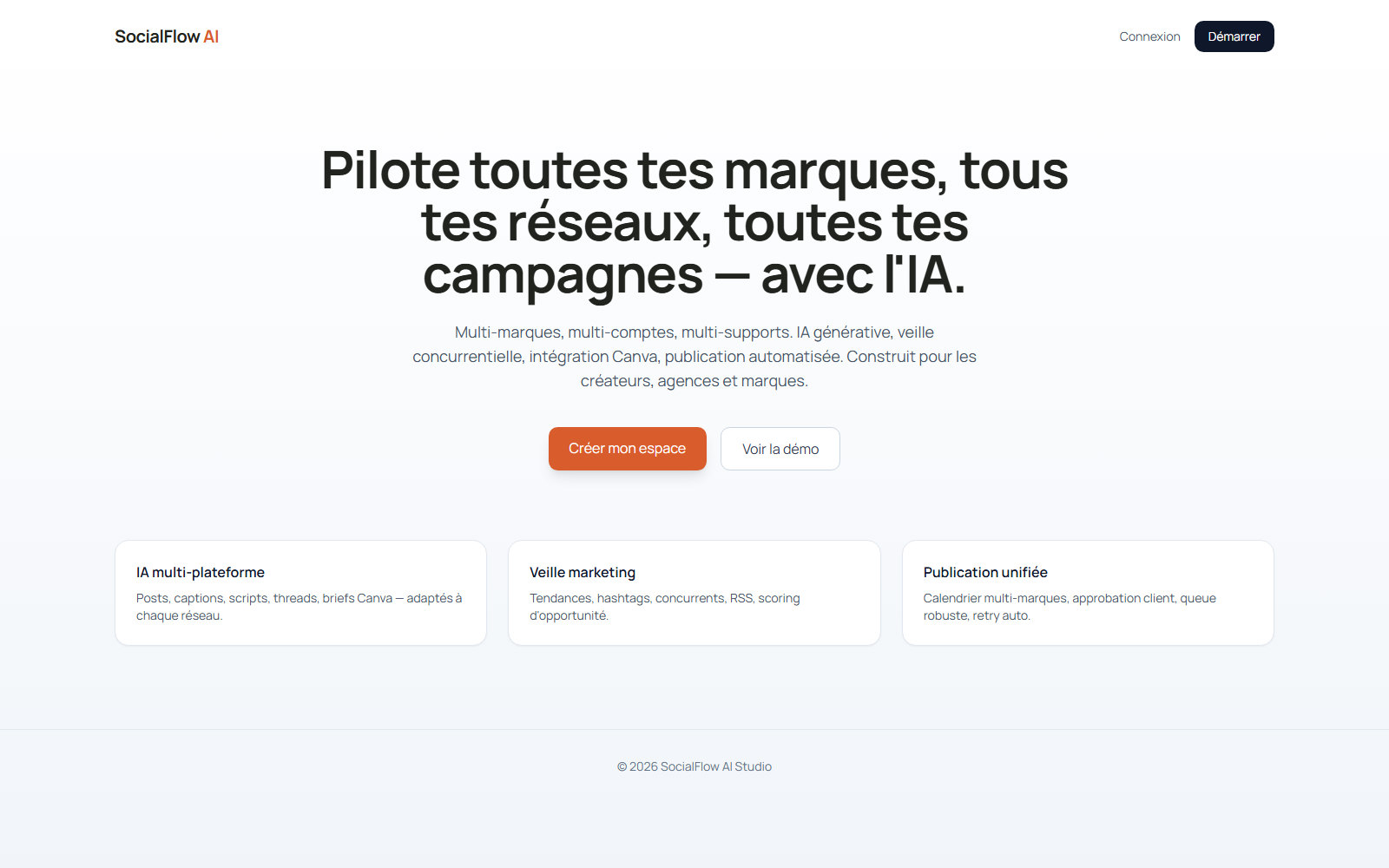 SocialFlow AI Studio — marketing social multi-marques